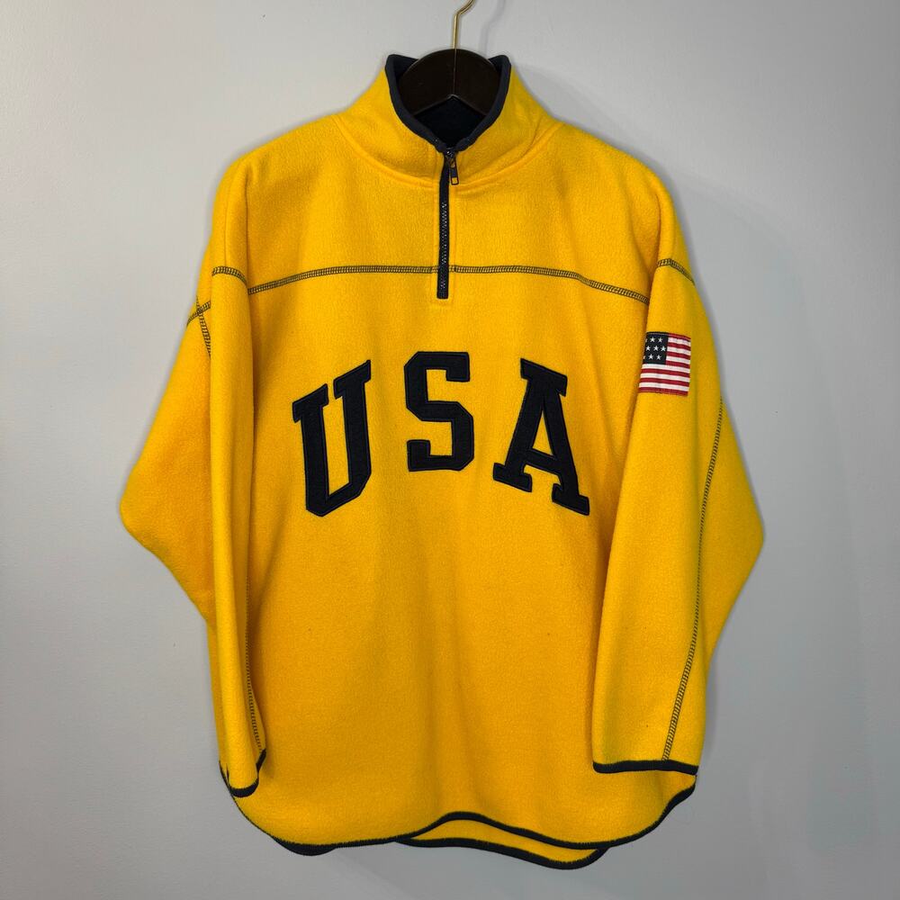 Venezia Sport Vintage USA Spell Out Fleece 1/4 Zip Pullover Yellow